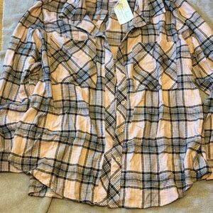 Grace & Lace Plaid Button Down Shirt - Pink and Black